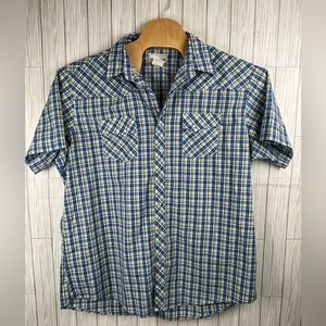 Wrangler Men’s Blue Plaid Short Sleeve Pearl Snap Button‎ Up Shirt Size 2XT
